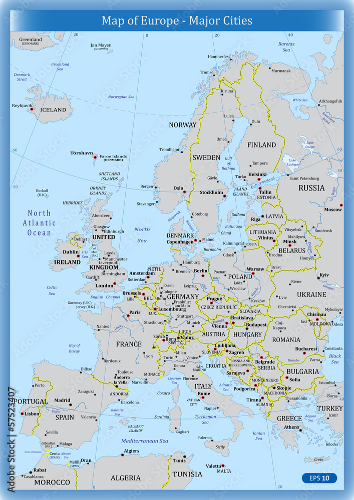 Map of Europe - Major Cities