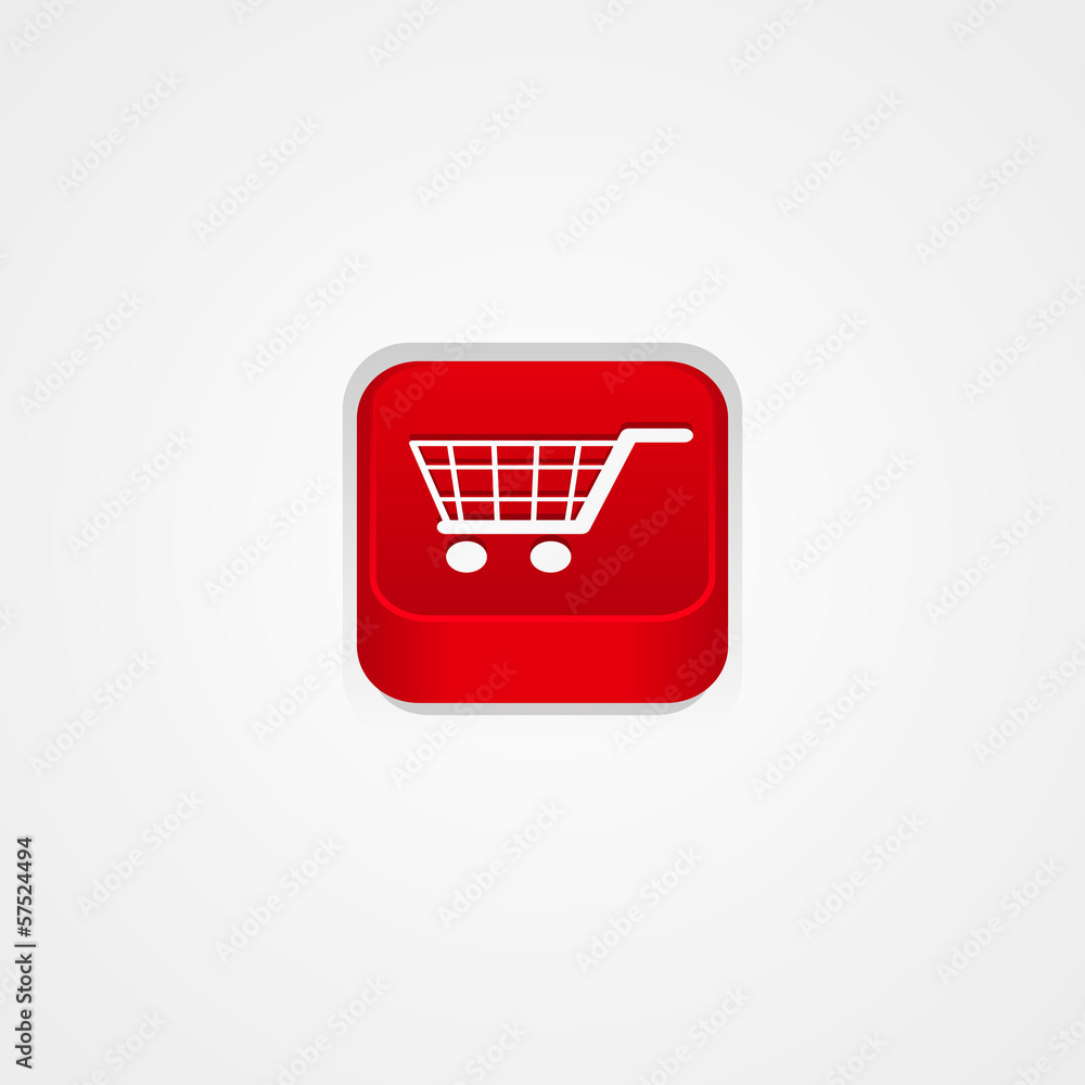 Red button with shopping cart Red button with shopping cart