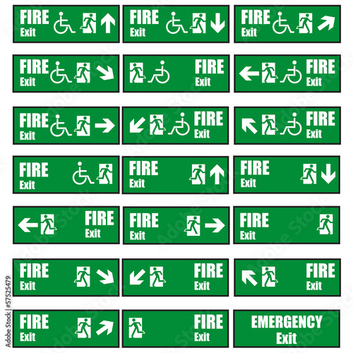 Green safety or emergency exit signs set vector