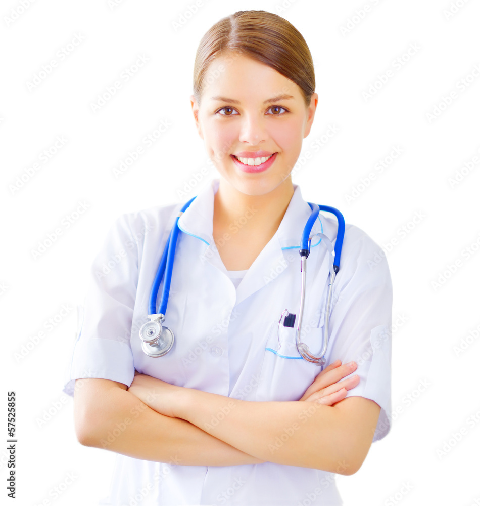 Portrait of a happy female doctor isolated on white Portrait of a happy female doctor isolated on white