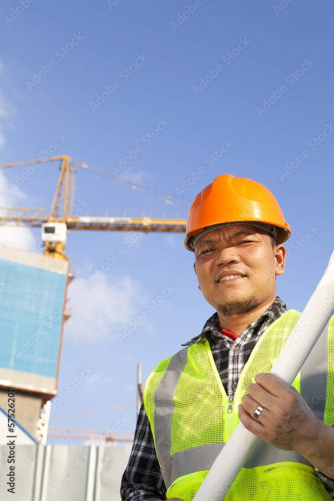 construction worker and crane construction worker and crane