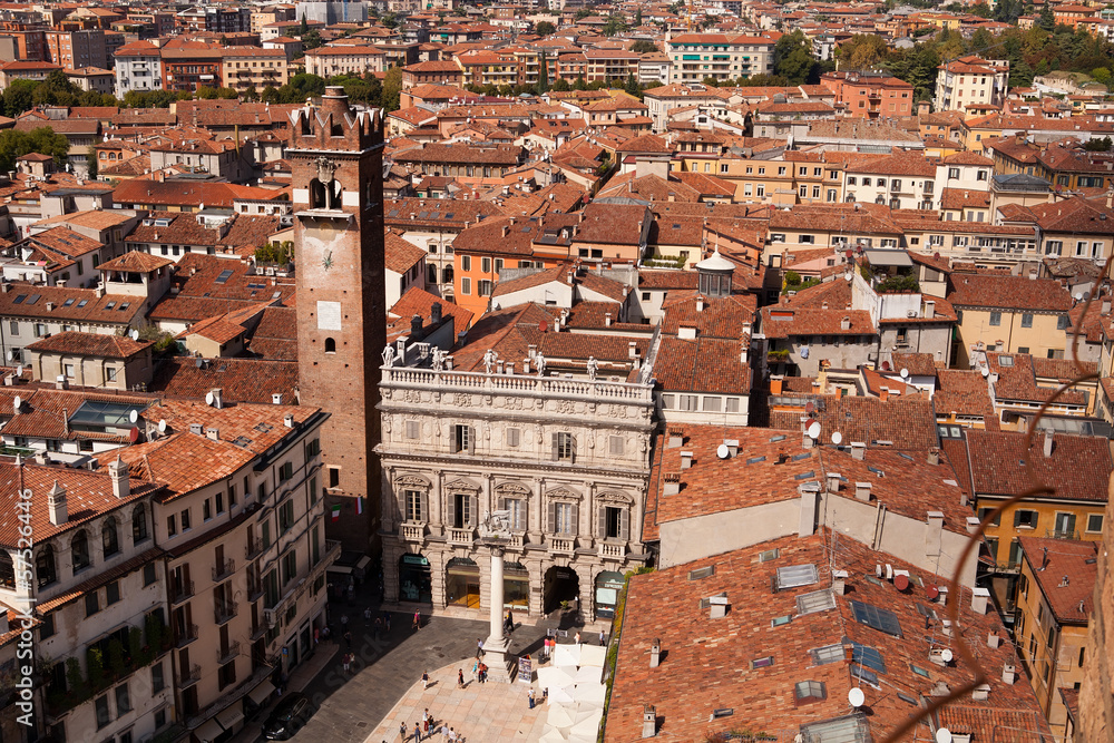 Piazza Delle Erbe, Verona viewed from the Torre dei Lamberti