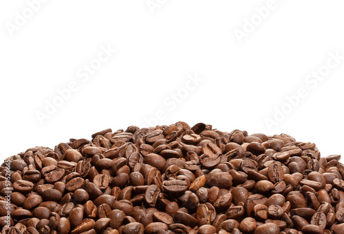 stripe of coffee beans isolated on white