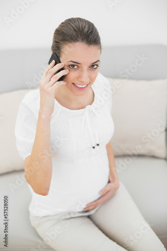 Free Download Peaceful pregnant woman phoning holding her belly proudly - GFXLoad