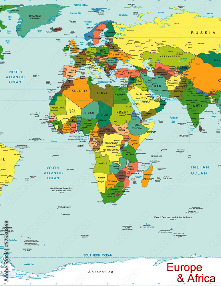 Naklejka Europa Afryka mapa świata kontynent kraju