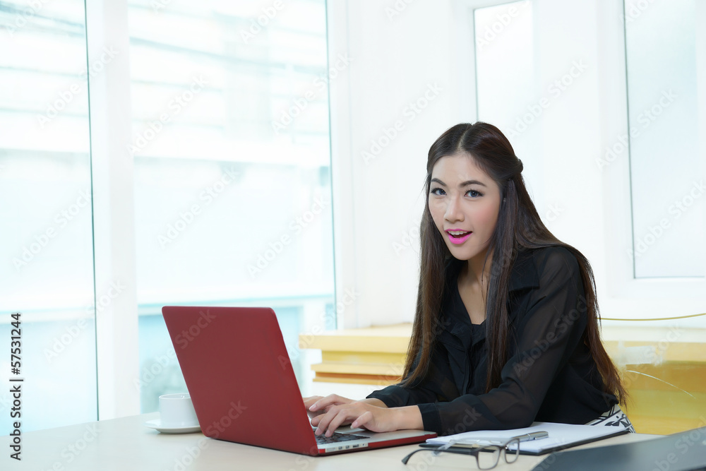 Young pretty business woman with notebook in the office Young pretty business woman with notebook in the office