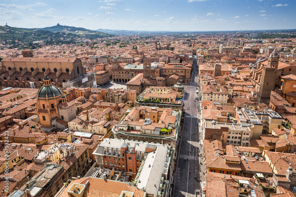 aerial view from Asinelli tower in Bologna, Italy