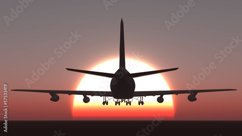 Plane take off sunset photo