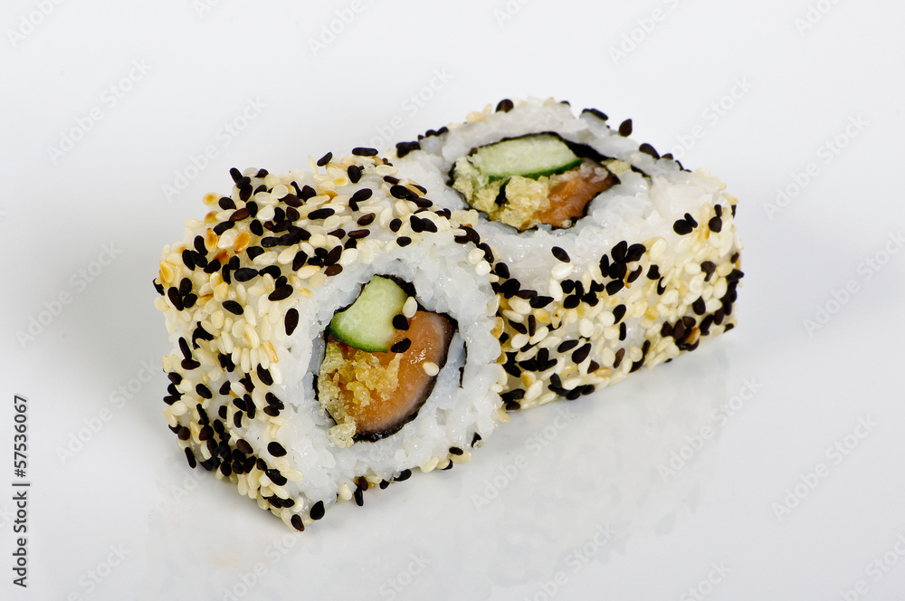 Salmon maki rolls with  sesame seeds