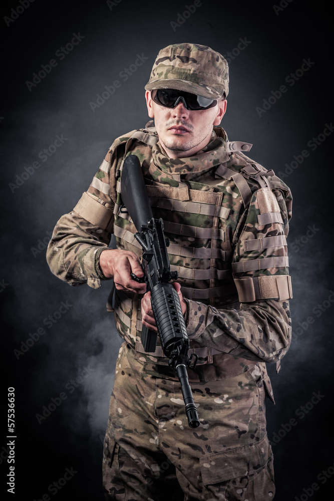 Modern soldier with rifle Modern soldier with rifle