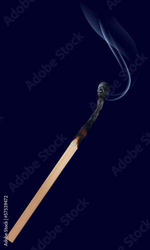 Burned match stick on dark. Vector illustration