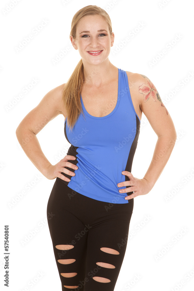 woman fitness holy pants atand smile