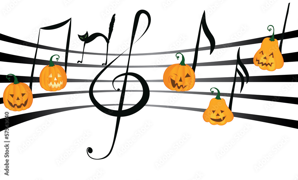Fototapeta premium Pumpkin music on notes staff