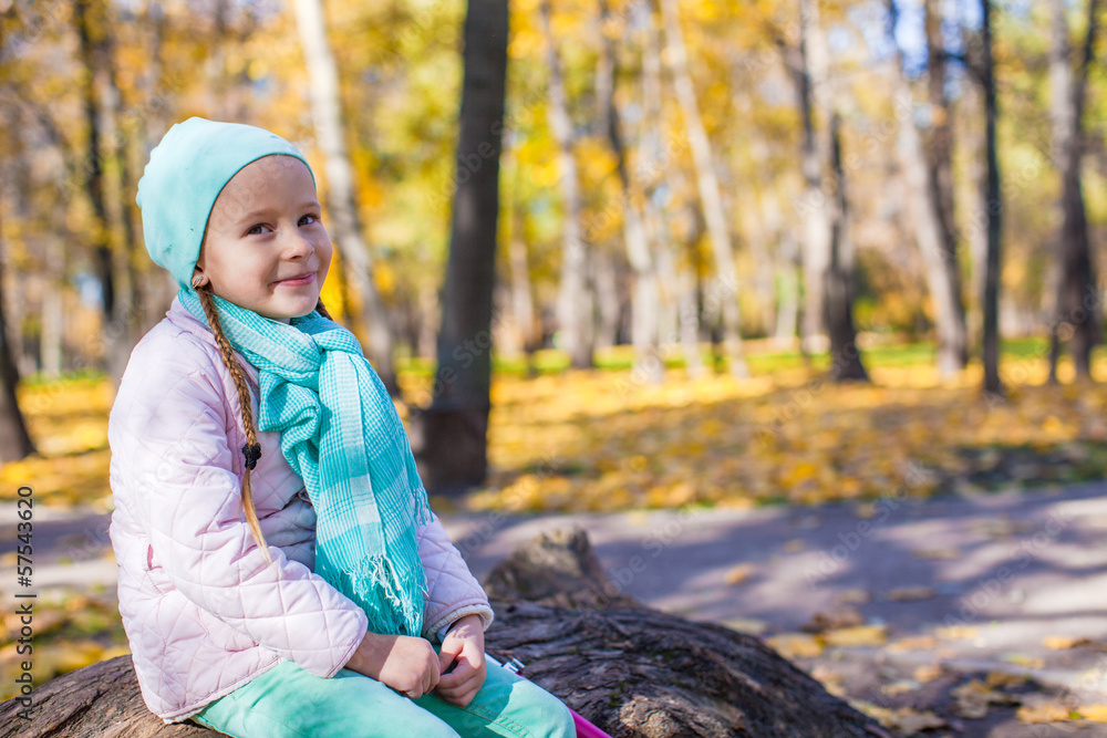 Little cute girl on the autumn meadow in a sunny fall day Little cute girl on the autumn meadow in a sunny fall day