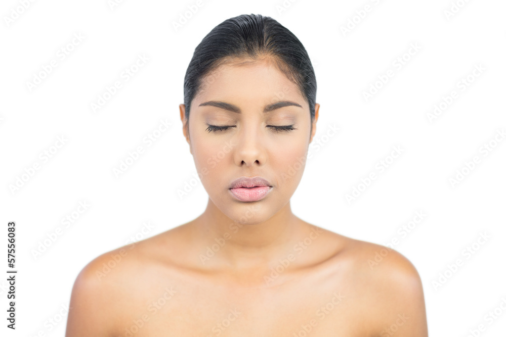 Calm nude brunette closing eyes Calm nude brunette closing eyes