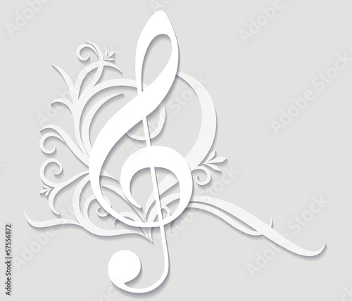 Abstract musical background with treble clef in cut of paper sty