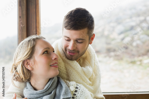 Close-up of a loving young couple in winter clothing