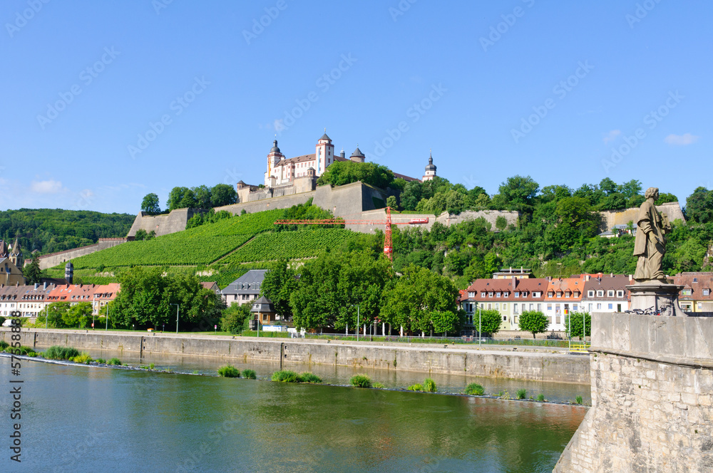 The Marienberg fortress and the Old Main Bridge in Würzburg, Ger
