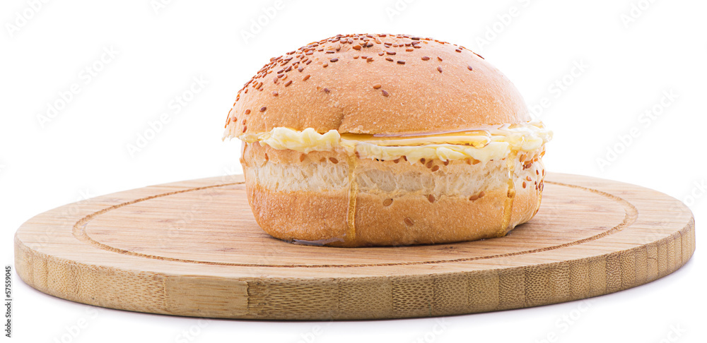 Honey and cream in burger ban isolated on white background Honey and cream in burger ban isolated on white background