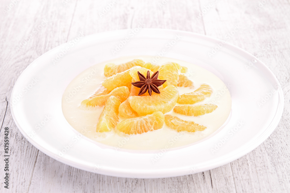 vanilla cream with slice of tangerine