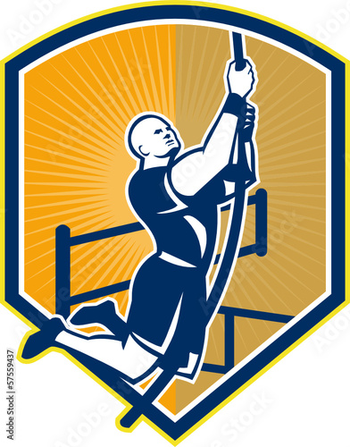 Cross-fit Athlete Rope Climb Retro