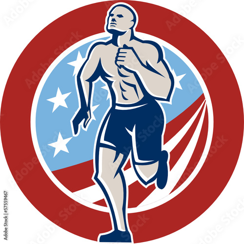 American Crossfit Runner Running Retro