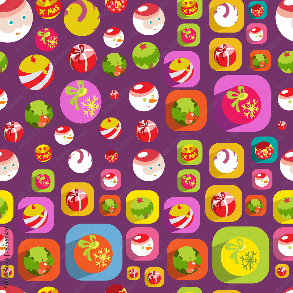 Fototapeta premium Cute Christmas colorful flat seamless background