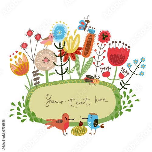 Floral background with birds
