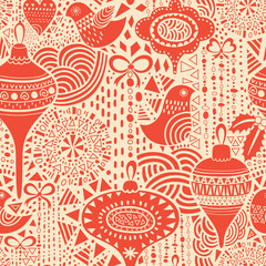 Fotobehang Rood patronen Kerst patroon met feestelijke motieven  © tets