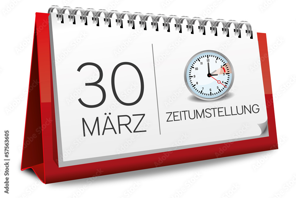 Fototapeta premium Kalender rot 30 März Zeitumstellung Uhr Sommerzeit