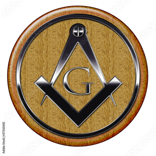 Freemason metallic symbol on wooden plaque