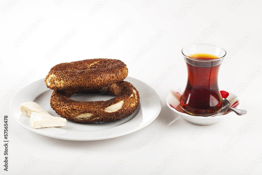 tea and simit with cheese tea and simit with cheese