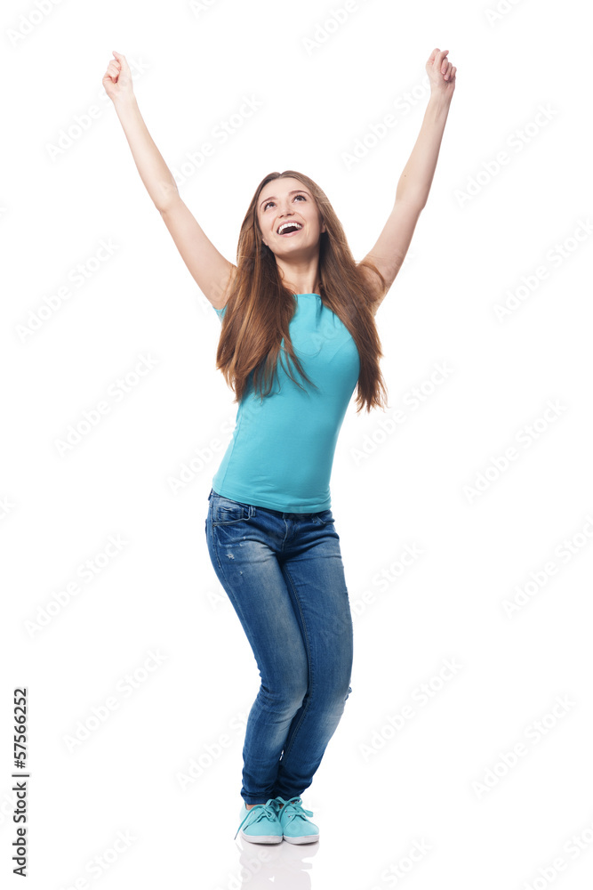 Young woman wearing fashion glasses cheering Young woman wearing fashion glasses cheering