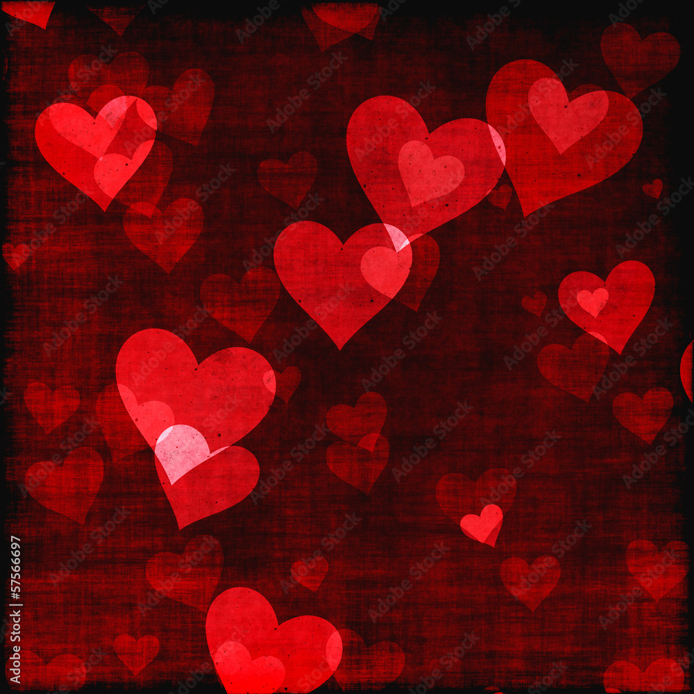 red hearts background of Valentine's day. Love grunge texture