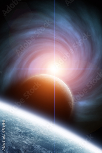 Wallpaper Mural Planet Earth and Moon with Sunrise Torontodigital.ca