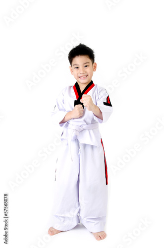 Taekwondo action by a asian cute boy