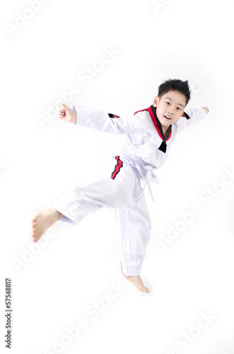 Taekwondo action by a asian cute boy