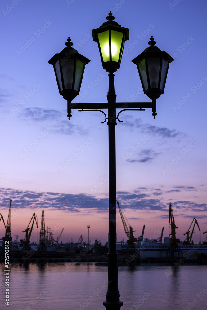 Street lamppost on seafront of Odessa, Ukraine