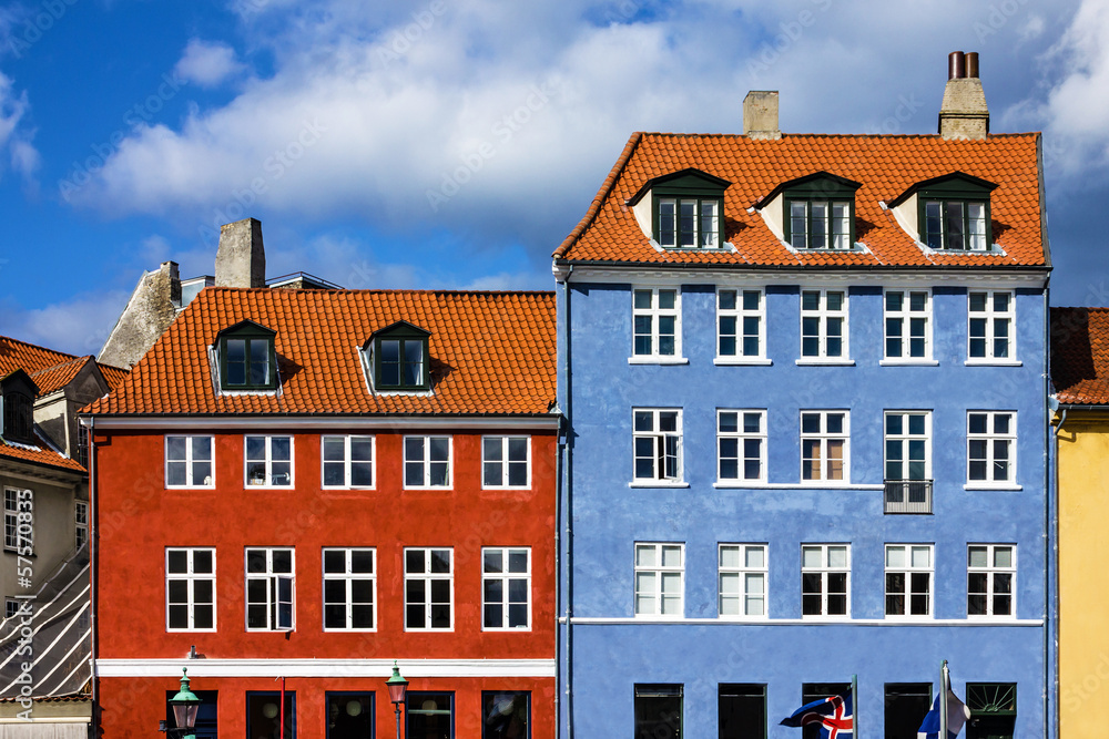 Houses on seafront Nyhavn in Copenhagen, Denmark.