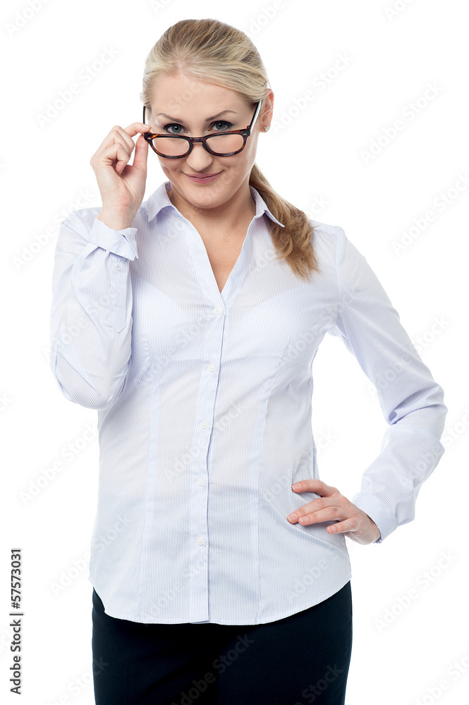 Flirtatious corporate woman staring you Flirtatious corporate woman staring you