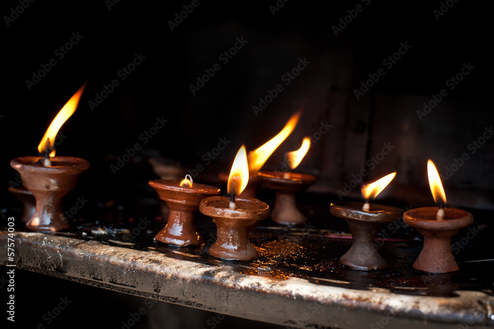 Burning oil lamps. Nepal