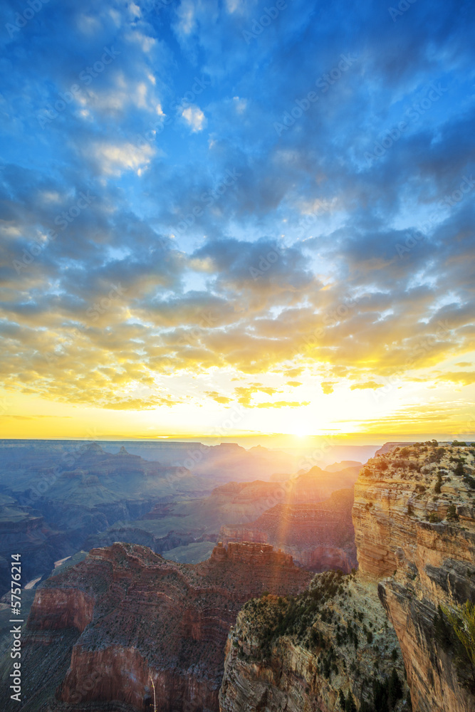 View of famous Grand Canyon at sunrise