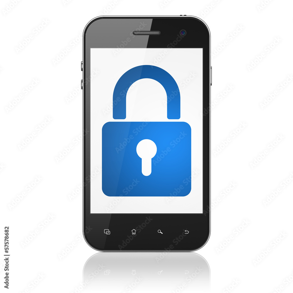 Information concept: Closed Padlock on smartphone Information concept: Closed Padlock on smartphone