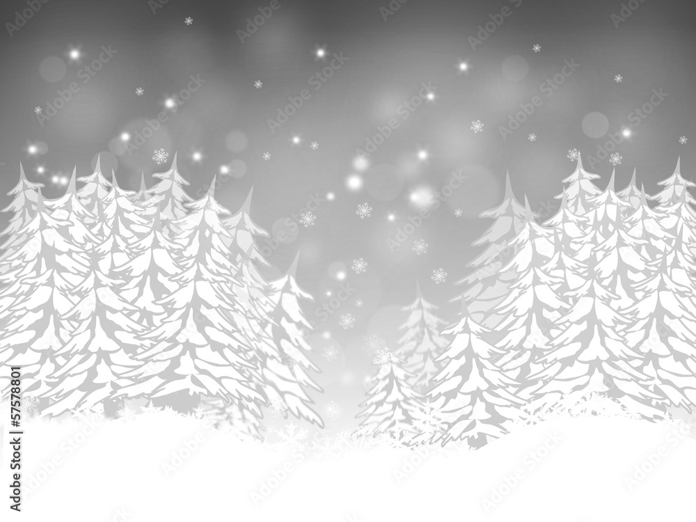 Christmas card with firs silver background