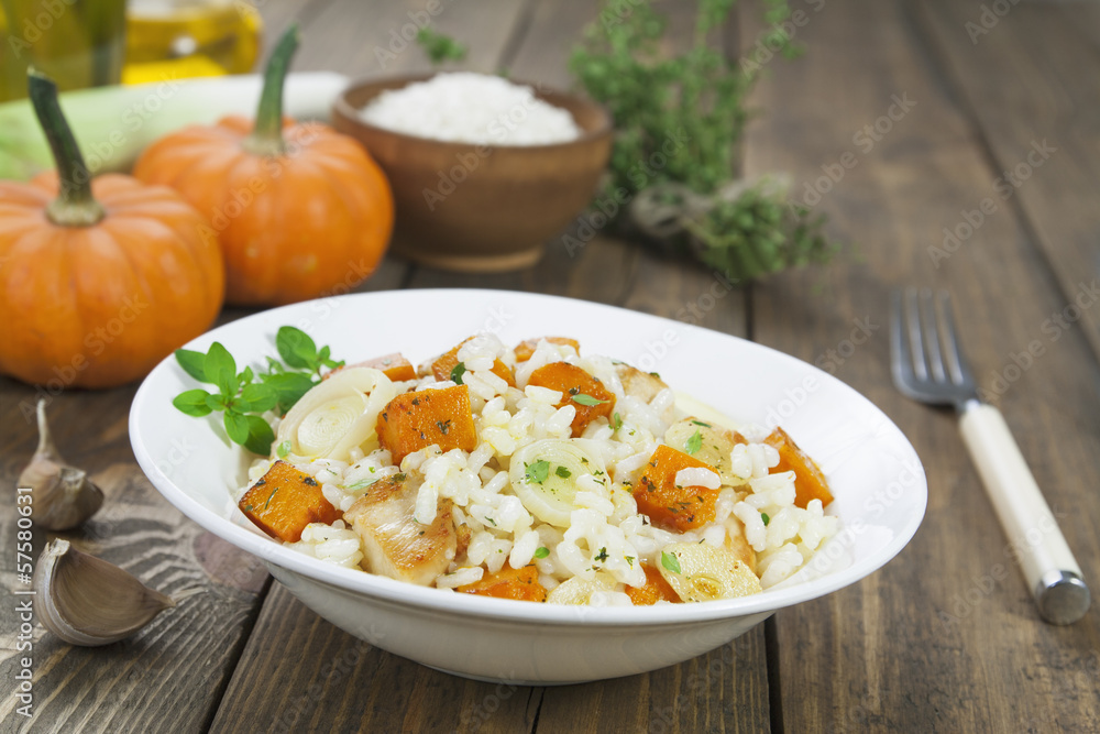 Risotto with chicken, pumpkin and leek Risotto with chicken, pumpkin and leek