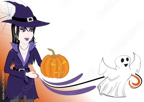 Sfondo halloween strega zucca e fantasmino