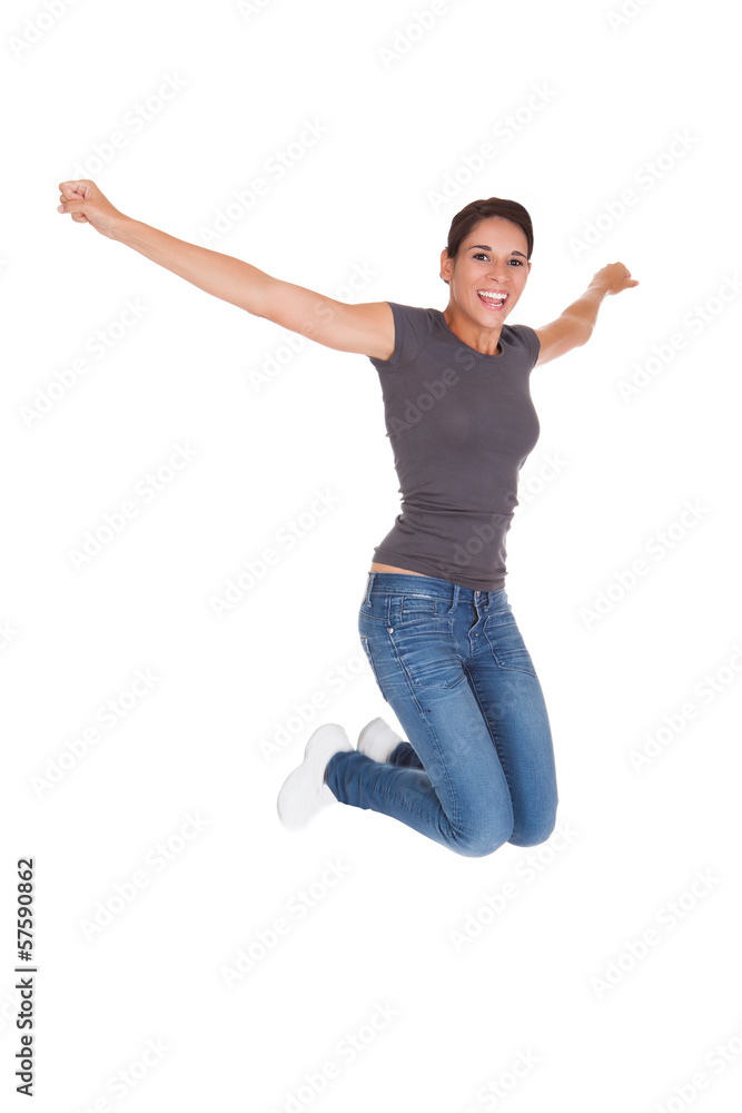 Happy Woman With Arm Raised