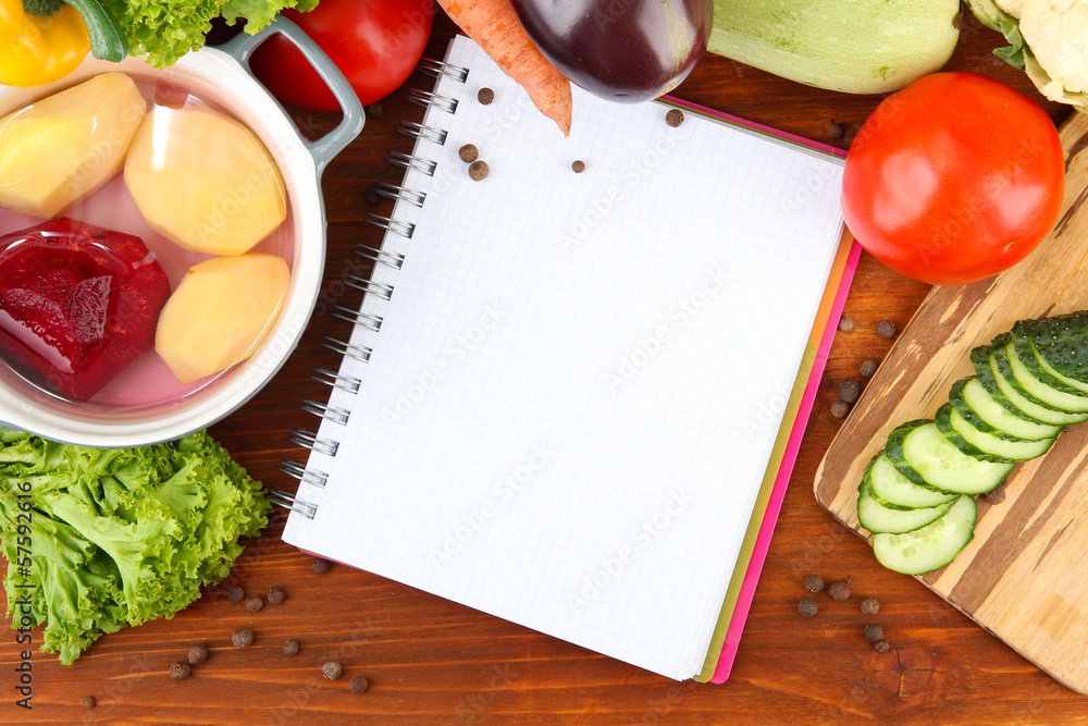 Fresh vegetables and spices and paper for notes, Fresh vegetables and spices and paper for notes,