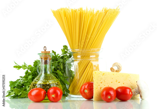 Pasta spaghetti with vegetables isolated on white