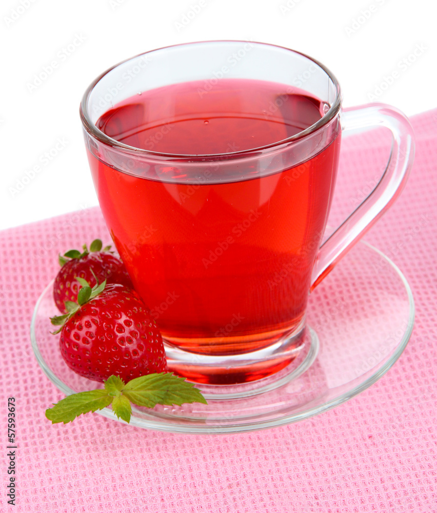 Delicious strawberry tea on table on white background Delicious strawberry tea on table on white background